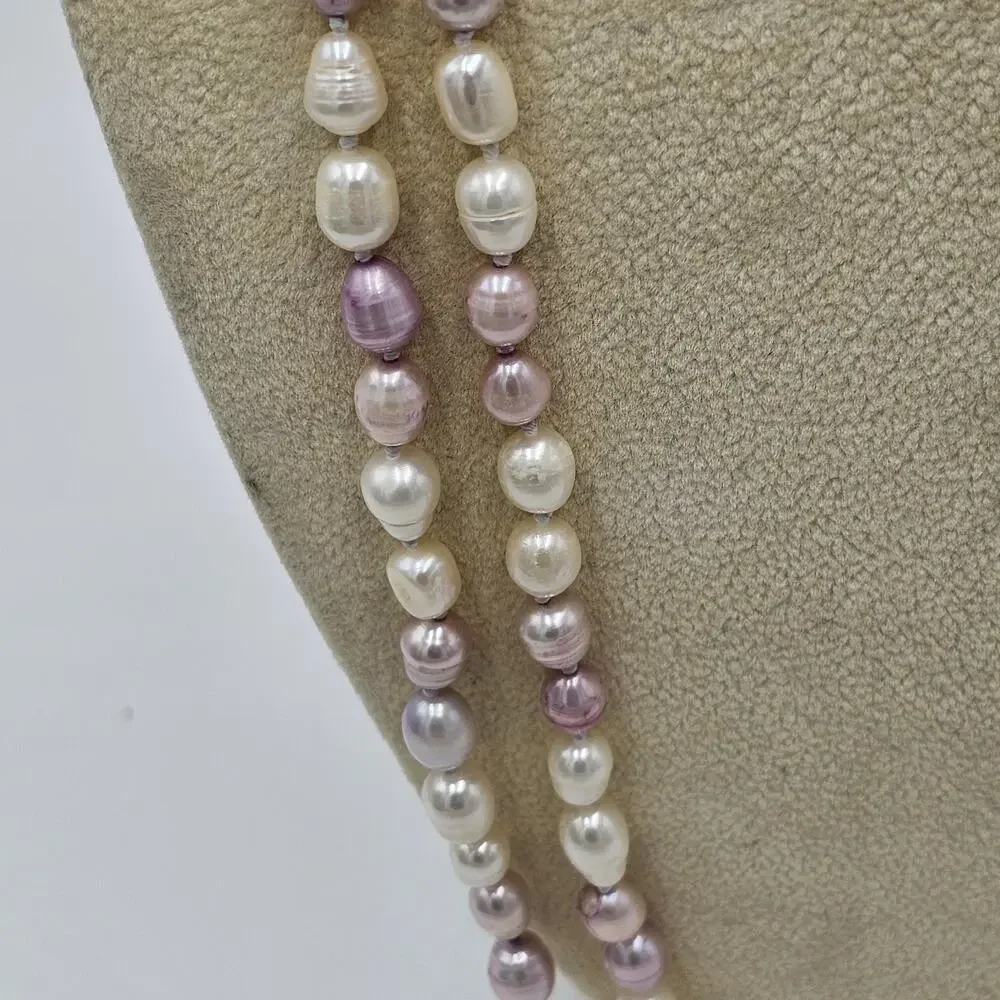 Pastel Pink White Faux Pearl Flapper Opera Necklace GSJ 63